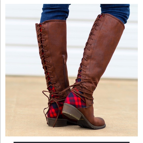 Buffalo Plaid Lace Up Boots - Picture 2 of 4
